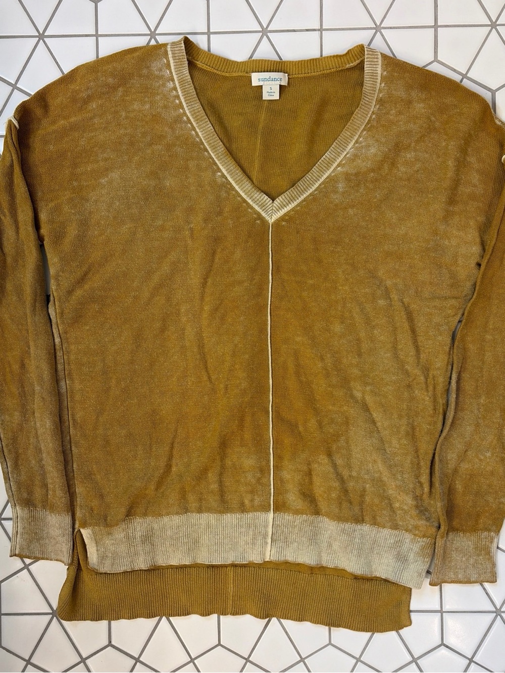 Sundance Samantha V Neck  Large Sweater small Yellow Boho Casual Cotton